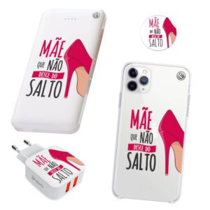 KIT Capinha de Celular+Carregador Portátil+Carregador de Parede+PopSocket Mãe que não desce do Salto