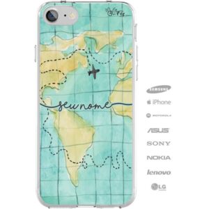 Capinha Personalizada Nome Letra cursiva Mapa Mundi