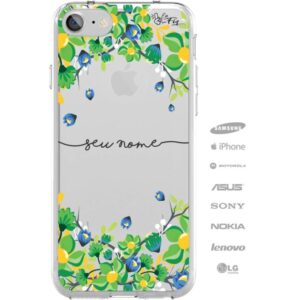 Capinha Personalizada Nome Letra cursiva Floral verde e amarelo