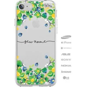 Capinha Personalizada Nome Letra cursiva Floral verde e amarelo