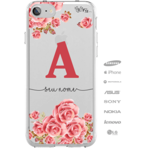 Capinha Personalizada Nome Letra cursiva Monograma Rosas