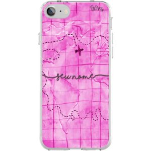 Capinha Personalizada Nome Letra cursiva Mapa Mundi Rosa