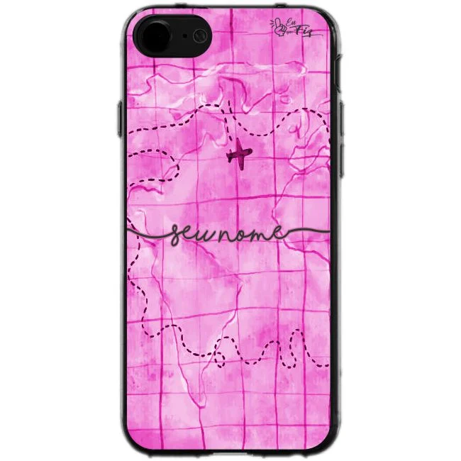 Capinha Personalizada Nome Letra cursiva Mapa Mundi Rosa