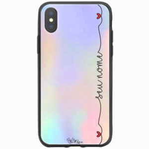 Capinha Personalizada Holográfica Corações com Nome Vertical