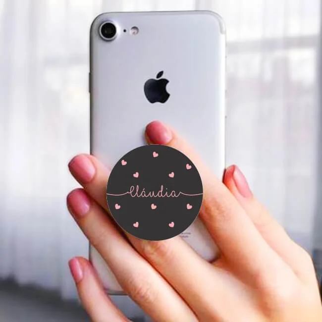 Pop Socket Personalizado Nome Pink Hearts - Black