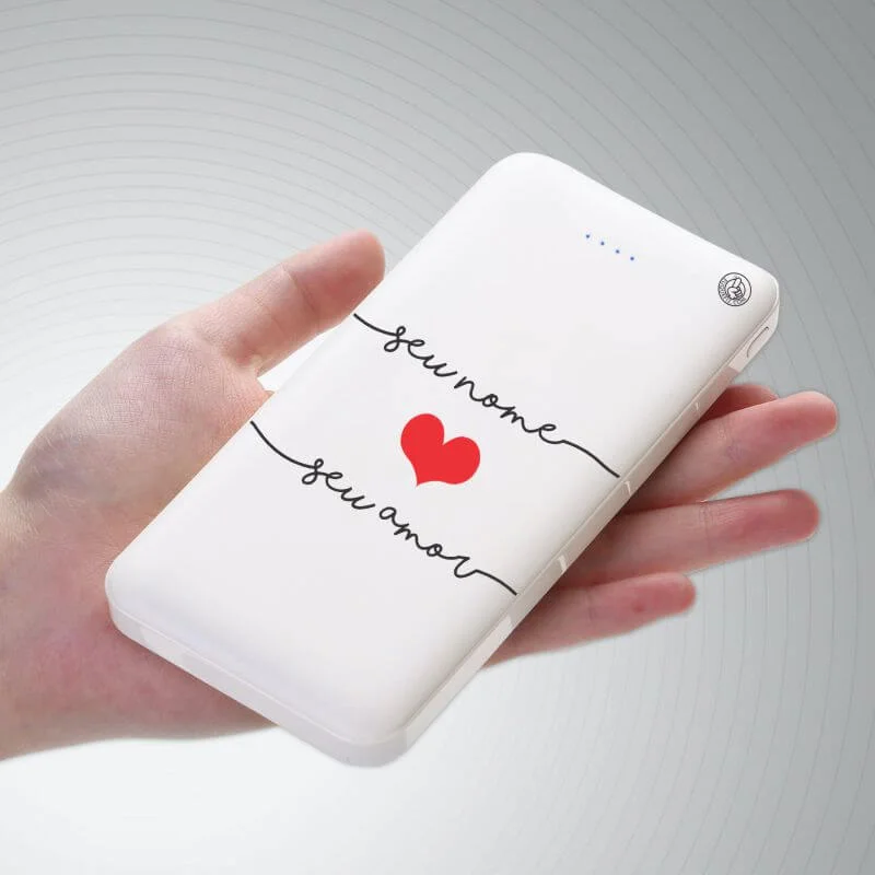 Carregador Portátil Power Bank Personalizado (10000mAh) Nomes e Coração
