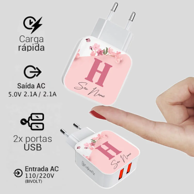 Carregador Turbo Duplo Usb Blossom Classic Rose