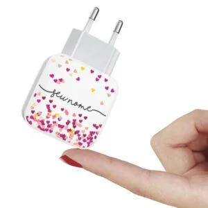 Carregador Turbo Duplo Personalizado Nome e Corações