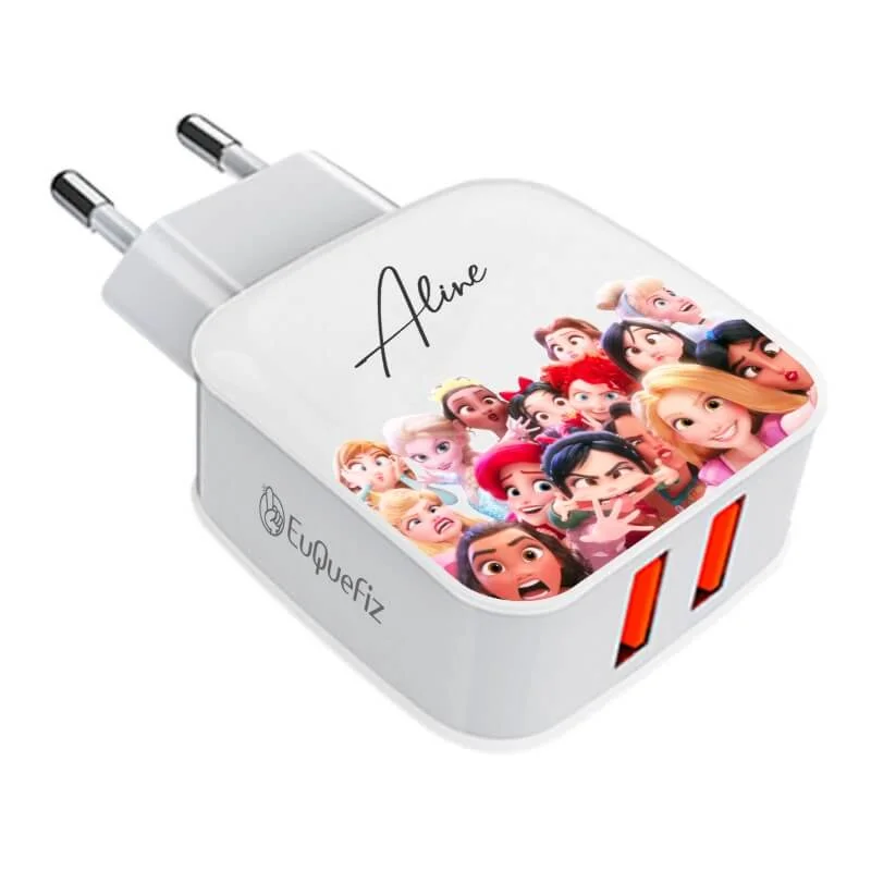 Carregador Turbo Duplo Personalizado Selfie das Princesas