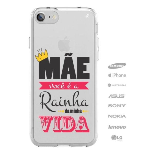 KIT Capinha de Celular+Carregador Portátil+Carregador de Parede+PopSocket Mãe Rainha da Minha Vida