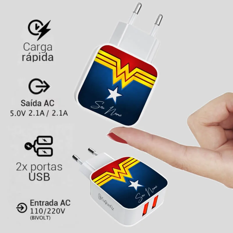 Carregador Turbo Duplo Personalizado Mulher Maravilha II