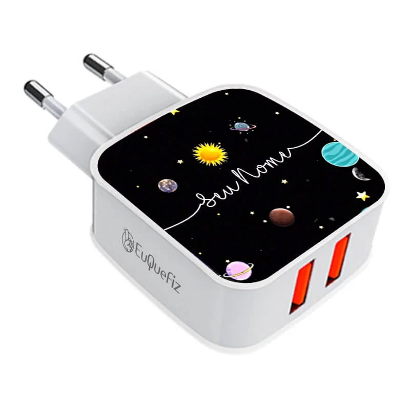 Carregador Turbo Duplo Personalizado - Planetinhas com Nome