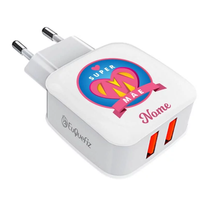 Carregador Turbo Duplo Personalizado - Super Mãe