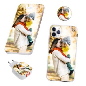 KIT Capinha de Celular+Carregador Portátil+Carregador de Parede+PopSocket com foto