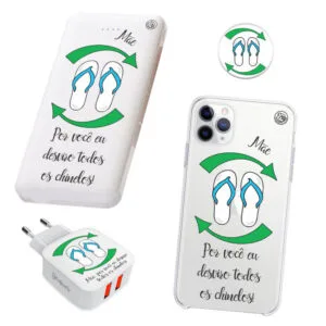 KIT Capinha de Celular+Carregador Portátil+Carregador de Parede+PopSocket Chinelos