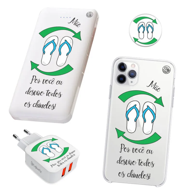 KIT Capinha de Celular+Carregador Portátil+Carregador de Parede+PopSocket Chinelos