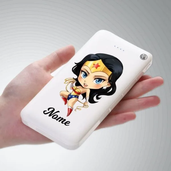 KIT Capinha de Celular+Carregador Portátil+Carregador de Parede+PopSocket Mulher Maravilha