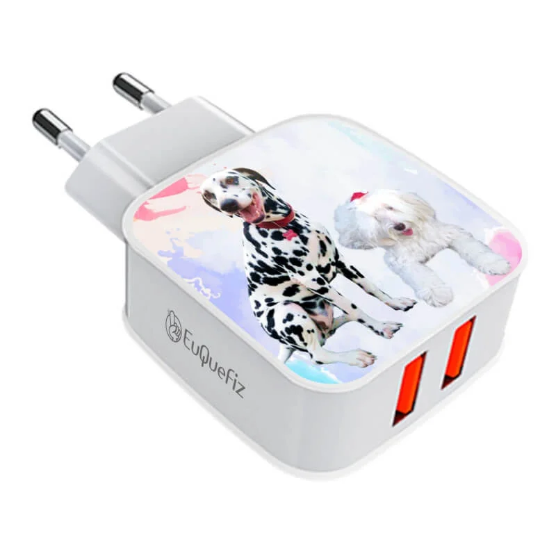 Carregador Turbo Duplo My Pet - Aquarela - 2 pets