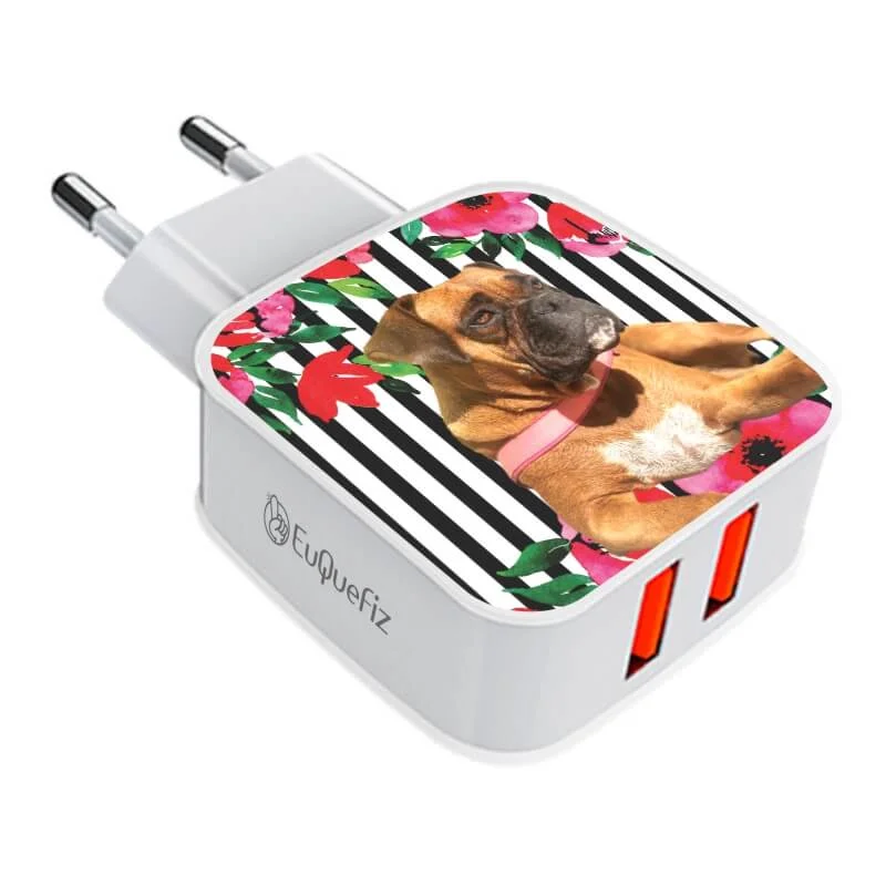 Carregador Turbo Duplo My Pet - Floral Listras