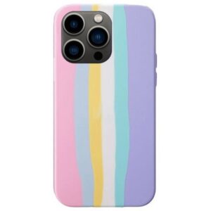 Capa iPhone 13 pro Max Silicone Aveludada Doce Arco Íris