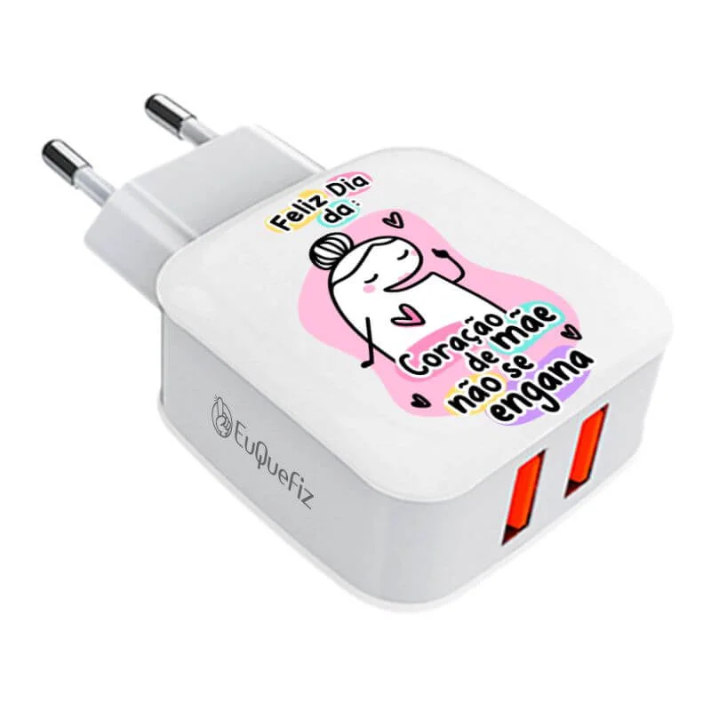 Carregador Turbo Duplo Flork Mãe - Coração de mãe não se engana