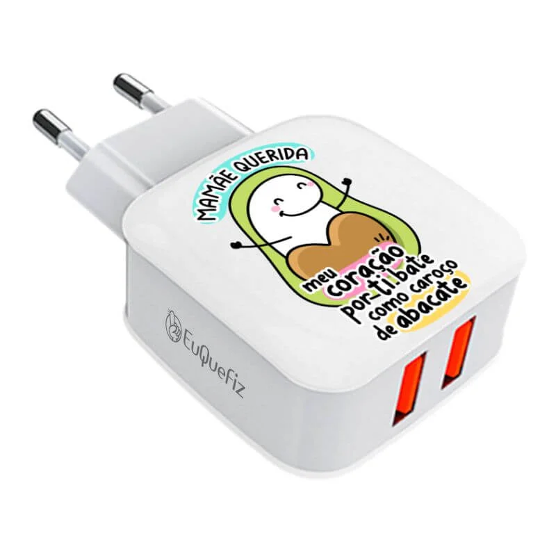 Carregador Turbo Duplo Flork Mãe - Meu coração por ti bate