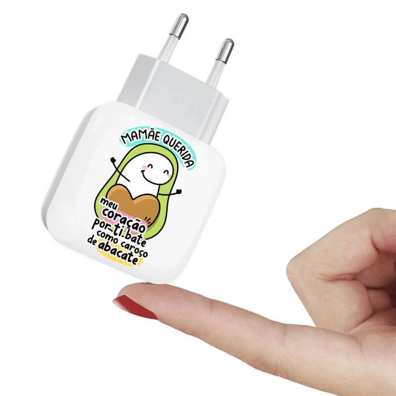Carregador Turbo Duplo Flork Mãe - Meu coração por ti bate