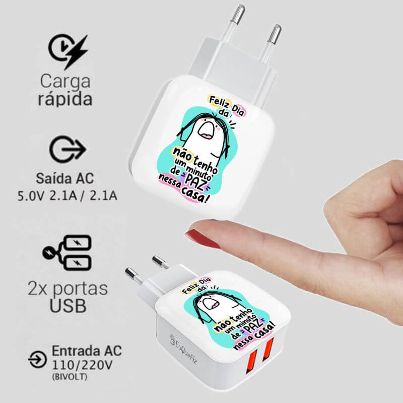 Carregador Turbo Duplo Flork Mãe - Não tenho 1 minuto de paz