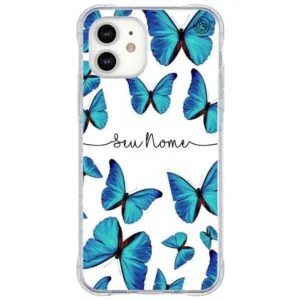 Capinha de Celular Borboletas Azuis com nome