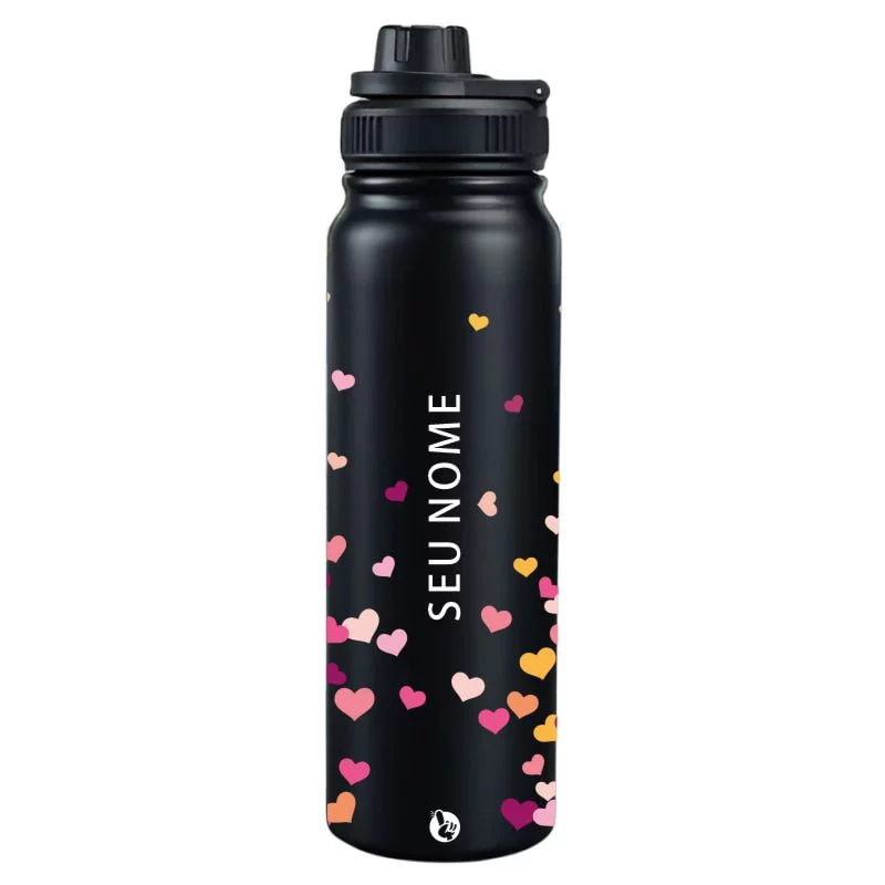 Garrafa Térmica Personalizada Nome e Corações