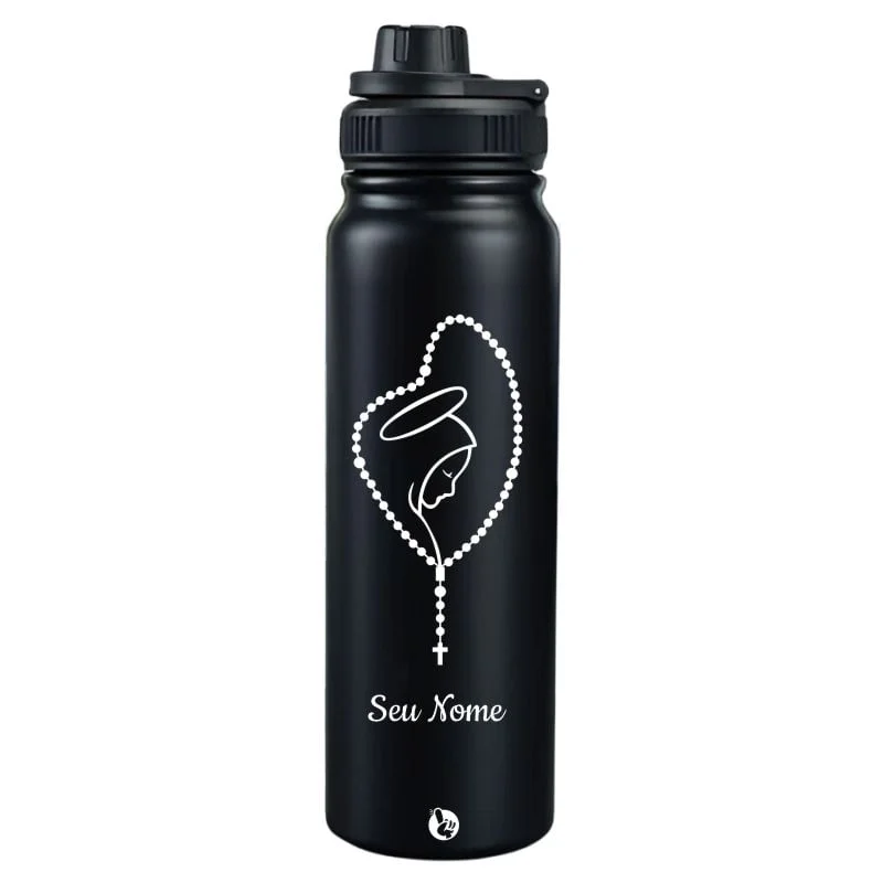 Garrafa Térmica Personalizada Nome Mãe Maria Terço