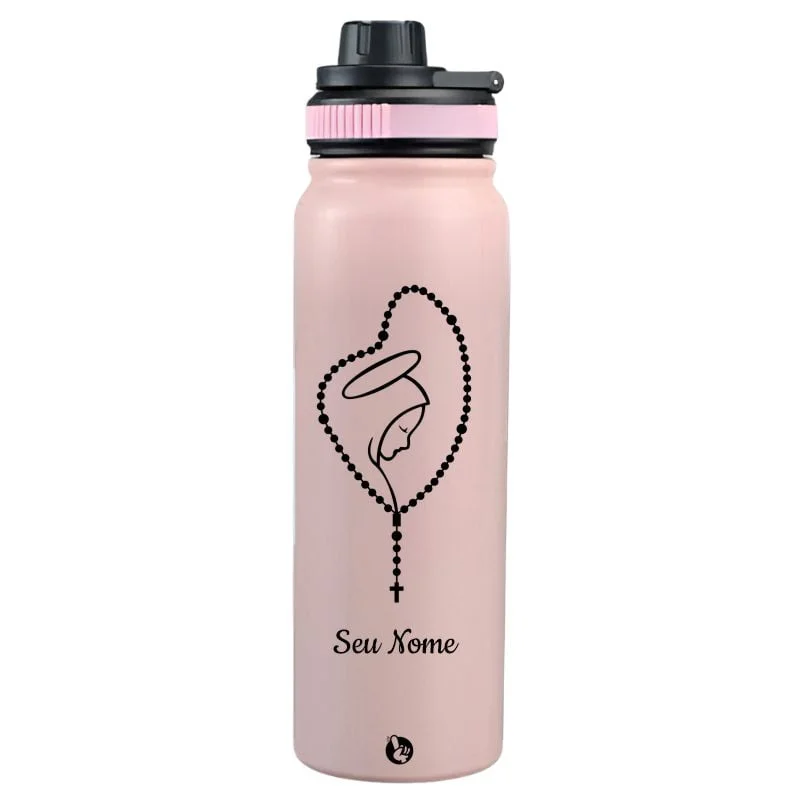 Garrafa Térmica Personalizada Nome Mãe Maria Terço
